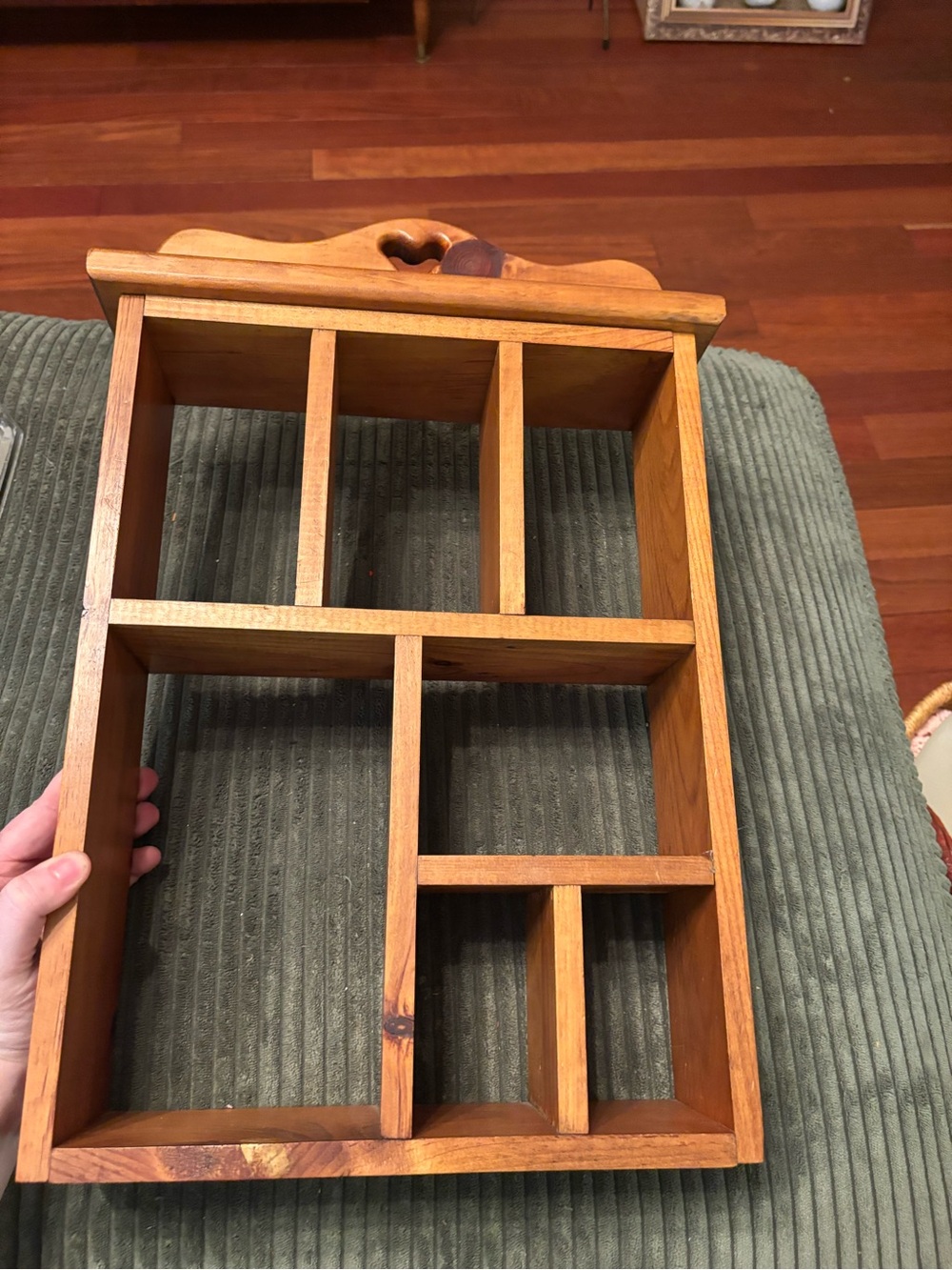 Vintage wooden heart cutout trinket shelf